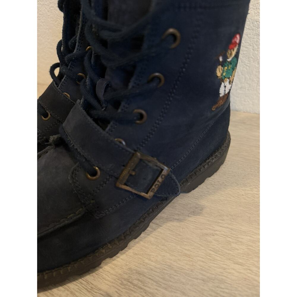 Polo Ralph Lauren Bear Ranger Navy Blue Leather Boots Men's Size 5 Women's 6.5 - Picture 3 of 8